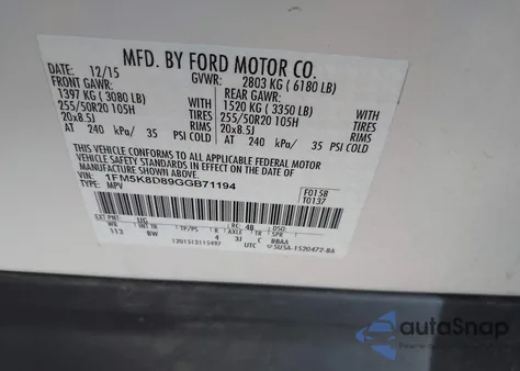 2016 Ford Explorer Xlt из США, поврежденный, VIN 1FM5K8D89GGB71194